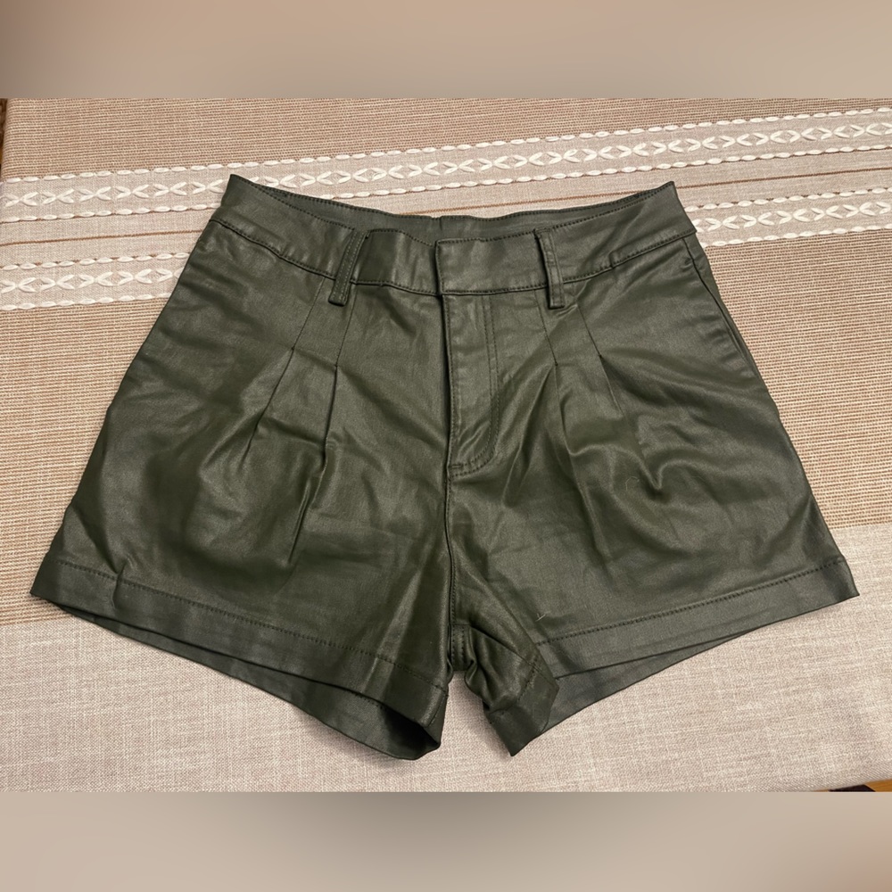 Olive Faux Leather Shorts - Brand New